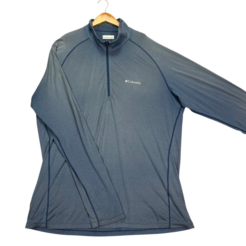 Columbia Pullover Mens Large Blue Heather Long Sleeve 1/4 Zip Omni-Wick Stretch